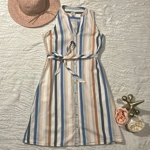 Womens linen sleeveless button down striped summer dress. A new day. Size XS.